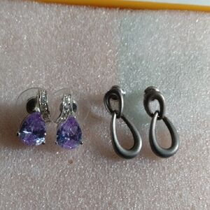 Chic Purple and Silver Teardrop Earrings
